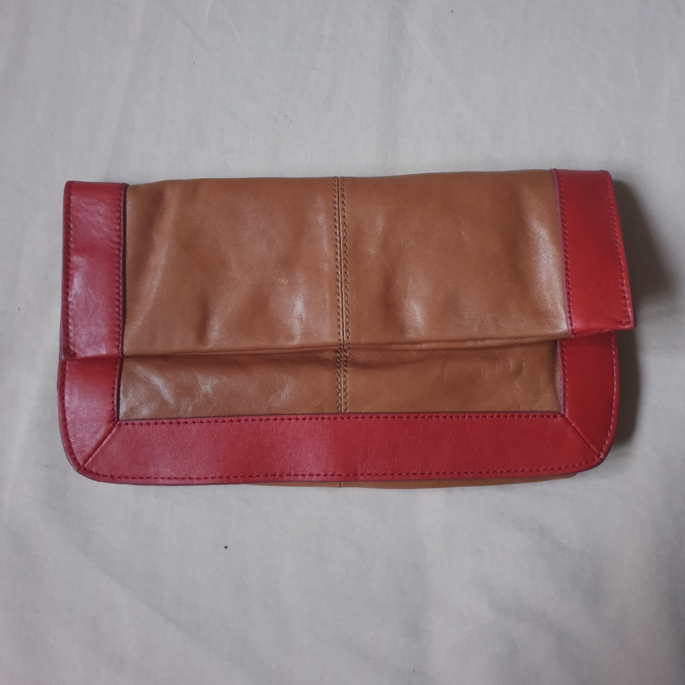 Vintage Leather Red and Brown Clutch Bag